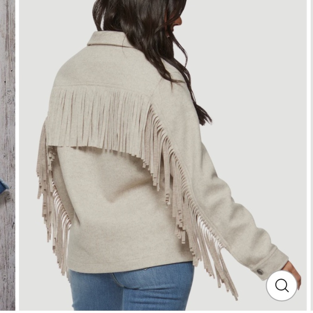 Fringe Soft Button Up Jacket Cream/Light Grey - image 5